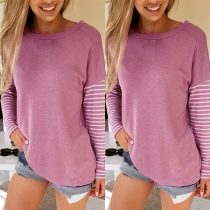 Fashion Striped Spliced Long Sleeve Round Neck Sweatshirt 