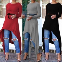 Fashion Solid Color Long Sleeve Irregular Hem Dress