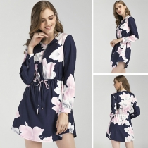 Fashion Long Sleeve Round Neck Elastic Waist Printed Dress