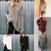 Fashion Solid Color Long Sleeve Round Neck Loose Sweater