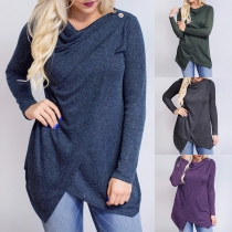 Fashion Solid Color Long Sleeve Irregular Hem T-shirt