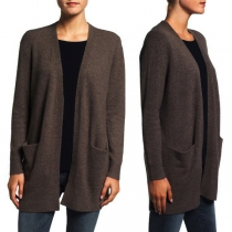 Simple Style Long Sleeve Solid Color Loose Knit Cardigan