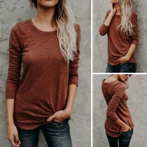 Simple Style Long Sleeve Round Neck Solid Color T-shirt