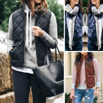 Fashion Solid Color Long Sleeve Stand Collar Slim Fit Vest