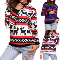 Cute Elk Printed Long Sleeve Casual Hoodie 