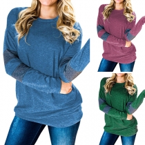 Fashion Contrast Color Long Sleeve Round Neck Loose Sweatshirt 