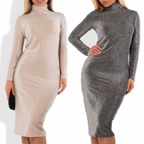 Fashion Long Sleeve Turtleneck Slim Fit Dress