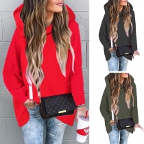 Fashion Solid Color Long Sleeve Side Zipper Irregular Hem Hooded Sweatshirt 