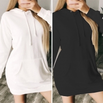 Fashion Plaid Spliced Long Sleeve Hooded Sweatshirt Dress