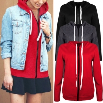 Fashion Solid Color Long Sleeve Hooded Sweatshirt Coat