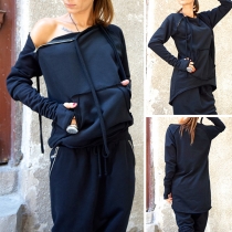 Fashion Solid Color Long Sleeve High-low Hem Sweatshirt