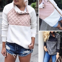Fashion Contrast Color Long Sleeve High Neck Sweatshirt 