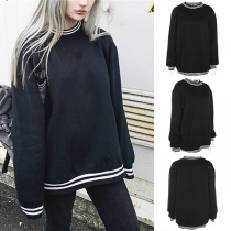 Fashion Contrast Color Long Sleeve Round Neck Loose Sweatshirt