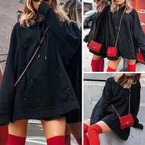 Simple Style Long Sleeve Solid Color Loose Hoodie