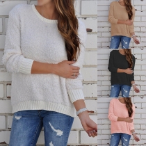 Simple Style Long Sleeve Solid Color Pullover Sweater