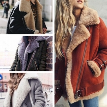 Fashion Long Sleeve Oblique Zipper Faux Cashmere Coat