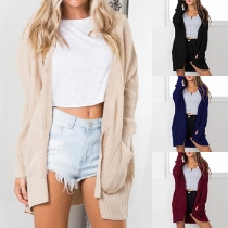 Fashion Solid Color Long Sleeve Loose Knit Cardigan 