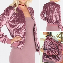 Fashion Solid Color Long Sleeve Stand Collar Baseball Jacket