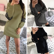 Fashion Tassel Spliced Long Sleeve Round Neck Loose Dress