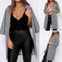 OL Style 3/4 Sleeve Notched Lapel Houndstooth Cardigan Coat