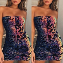 Sexy Strapless Colorful Sequin Tight Dress
