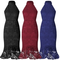 Sexy Off-shoulder Fishtail Hem Slim Fit Lace Dress