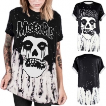 Fashion Skull Head Printed Short Sleeve Round Neck T-shirt