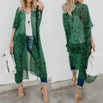 Fashion Short Sleeve Printed Chiffon Cardigan 