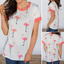 Fashion Short Sleeve Round Neck Printed T-shirt 