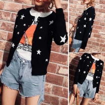 Fashion Pentagram Printed Long Sleeve Knit Cardigan