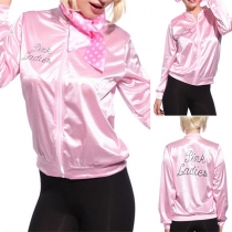 Fashion Letters Printed Long Sleeve Stand Collar Jacket
