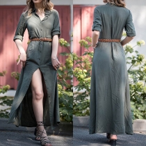 Fashion Solid Color Long Sleeve POLO Collar Slim Fit Shirt Dress
