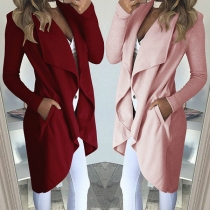 Mode Kortärmad Enfärgad Lapel Oregelbunden Cardigan