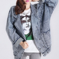 Fashion Long Sleeve Gathered Waist Denim Jacket