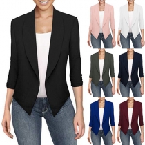 Fashion Solid Color 3/4 Sleeve Lapel Chiffon Cardigan