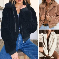 Fashion Solid Color Long Sleeve Faux Cashmere Coat 