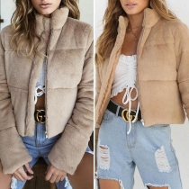 Fashion Solid Color Long Sleeve Stand Collar Coat 