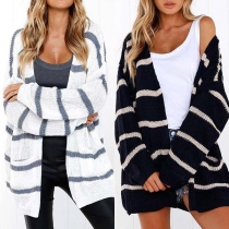 Fashion Long Sleeve Striped Knit Cardigan