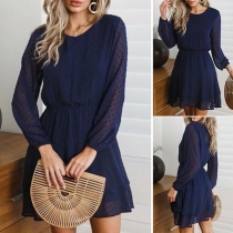 Fashion Long Sleeve Round Neck Elastic Waist Dress