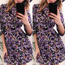Fresh Style Half Sleeve Round Neck Floral Print Dress