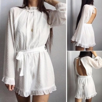 Sexy Backless Long Sleeve Ruffle Hem Dress