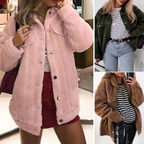 Fashion Solid Color Long Sleeve POLO Collar Faux Cashmere Coat
