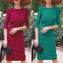 Sexy Bowknot Backless Long Sleeve Slit Hem Slim Fit Party Dress