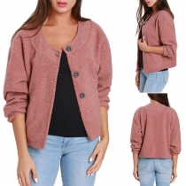 Fashion Solid Color Long Sleeve Round Neck Cardigan Coat