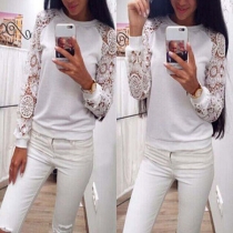 Fashion Lace Spliced Long Sleeve Round Neck Sweatshirt