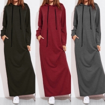 Långärmad enfärgad hoodie i trendig stil