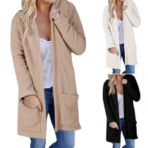 Simple Style Long Sleeve Solid Color Hooded Cardigan 