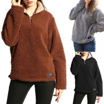 Fashion Solid Color Long Sleeve Stand Collar Plush Sweatshirt