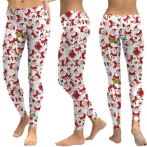 Cute Santa Claus Printed Stretch Leggings