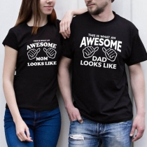 Fashion Letters Printed Short Sleeve Round Neck Couple T-shirt